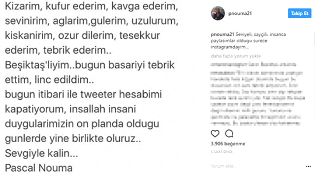 Nouma, F.Bahçe mesajına tepki yağınca Twitter'ı kapattı