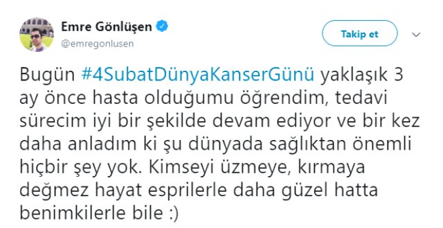 Emre Gönlüşen, kanser olduğunu açıkladı
