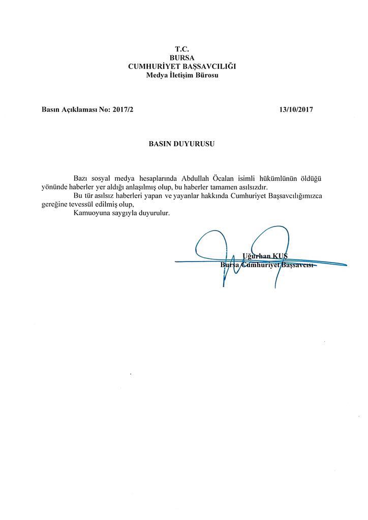 Öcalan öldü mü? Öcalan yaşıyor mu? Başsavcılık'tan resmî açıklama geldi