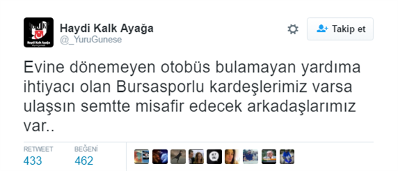 Beşiktaşlı ve Galatasaraylı taraftarlar Bursasporlu taraftarlara evlerini açtı