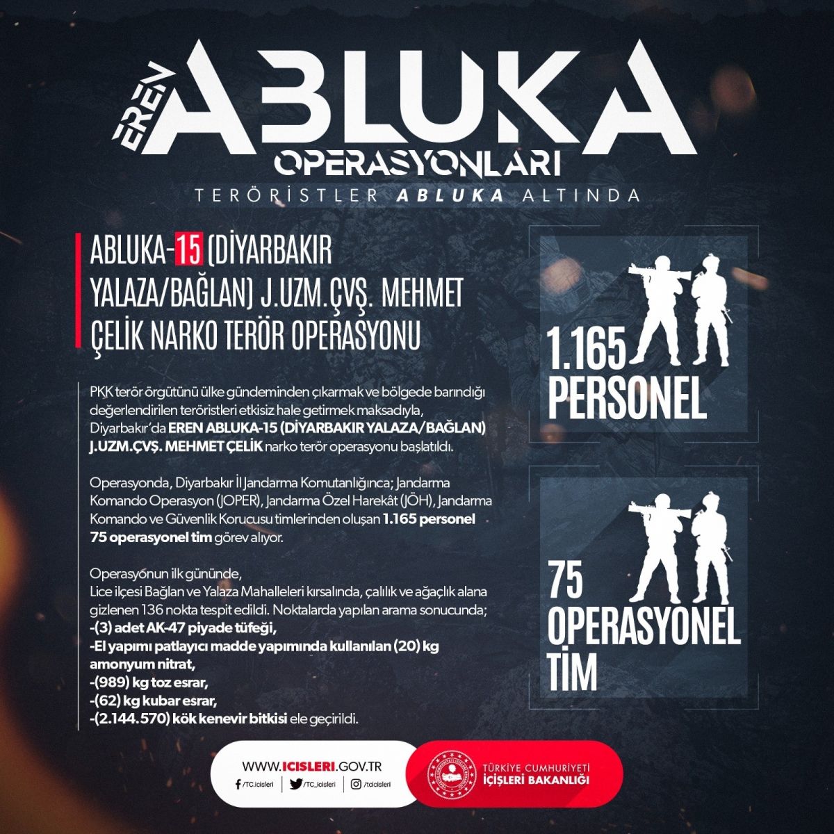 Bakan Soylu duyurdu: Eren Abluka 15 Narko Terör Lice’de başladı