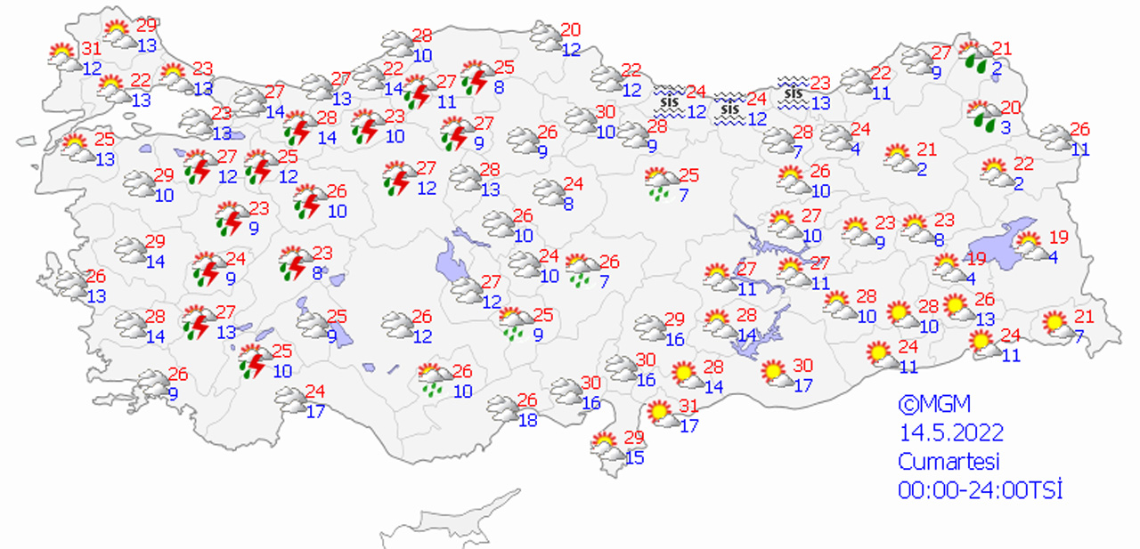 Meteoroloji harita paylaştı: Sağanak geri dönüyor (14 Mayıs hava durumu)