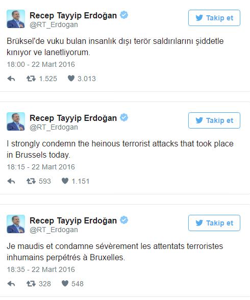 Cumhurbaşkanı Erdoğan'dan Brüksel tweeti Cumhurbaşkanı Erdoğan'dan Brüksel tweeti