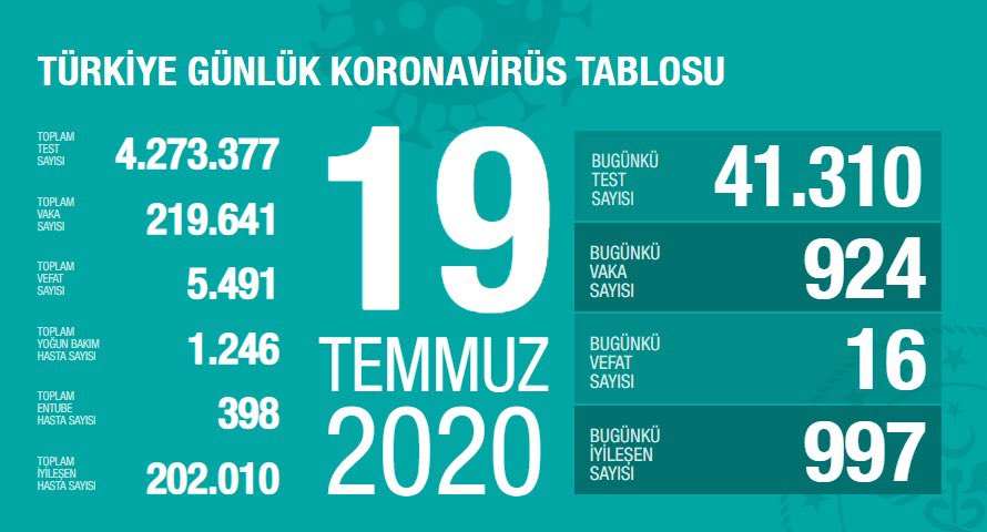 Türkiye'de Covid-19'dan iyileşenlerin sayısı 202 bin 10 oldu