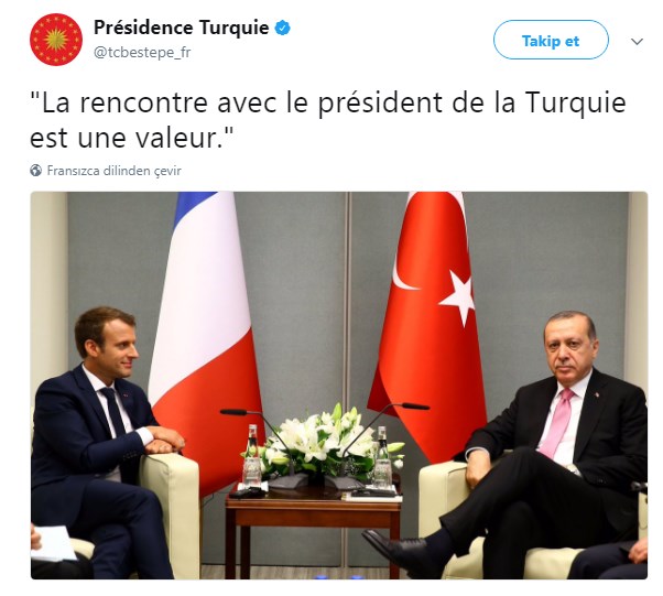 Cumhurbaşkanlığı hesabından Macron'a ince mesaj