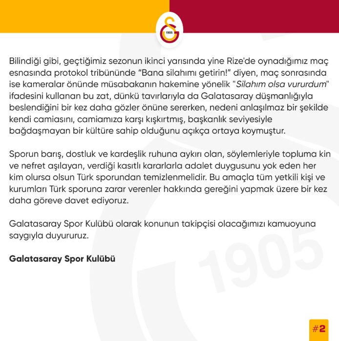 Galatasaray Kulübü'nden Rizespor maçının hakemine sert tepki!