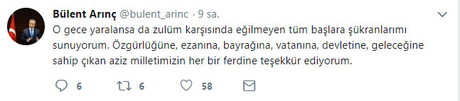 Bülent Arınç'tan 15 Temmuz paylaşımı