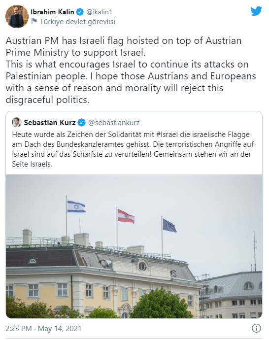 Kalın'dan Avusturya Başbakanı Kurz'a 'İsrail bayrağı' tepkisi