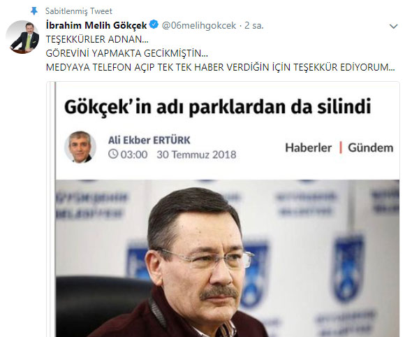 Melih Gökçek'in ismi Ankara'dan siliniyor