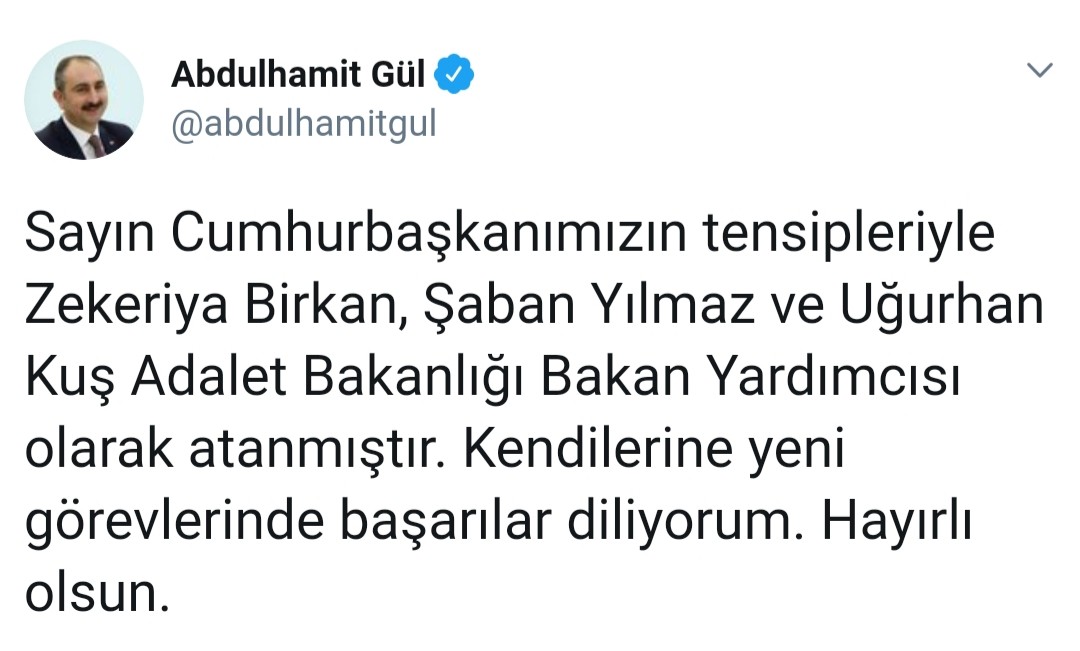 Adalet Bakan Yardımcılığına atama