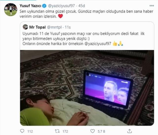 Lille maçını izlerken uyuyakalan taraftar için Yusuf'tan duygusal paylaşım