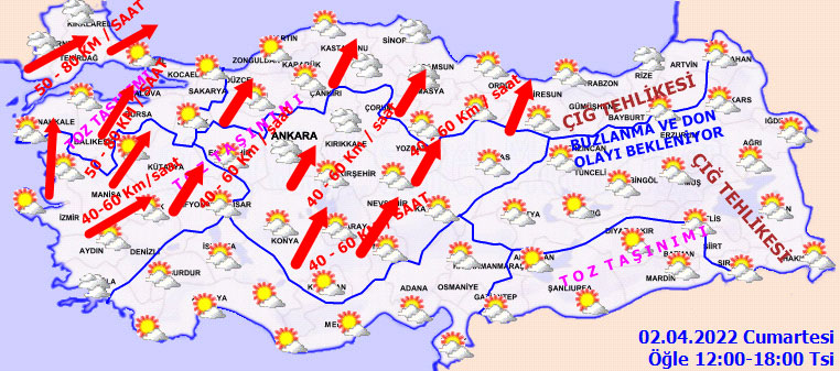 Meteoroloji'den toz taşınımı ve fırtına uyarısı (2 Nisan 2022 hava durumu)