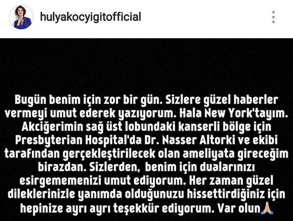 Hülya Koçyiğit akciğer ameliyatı olacak