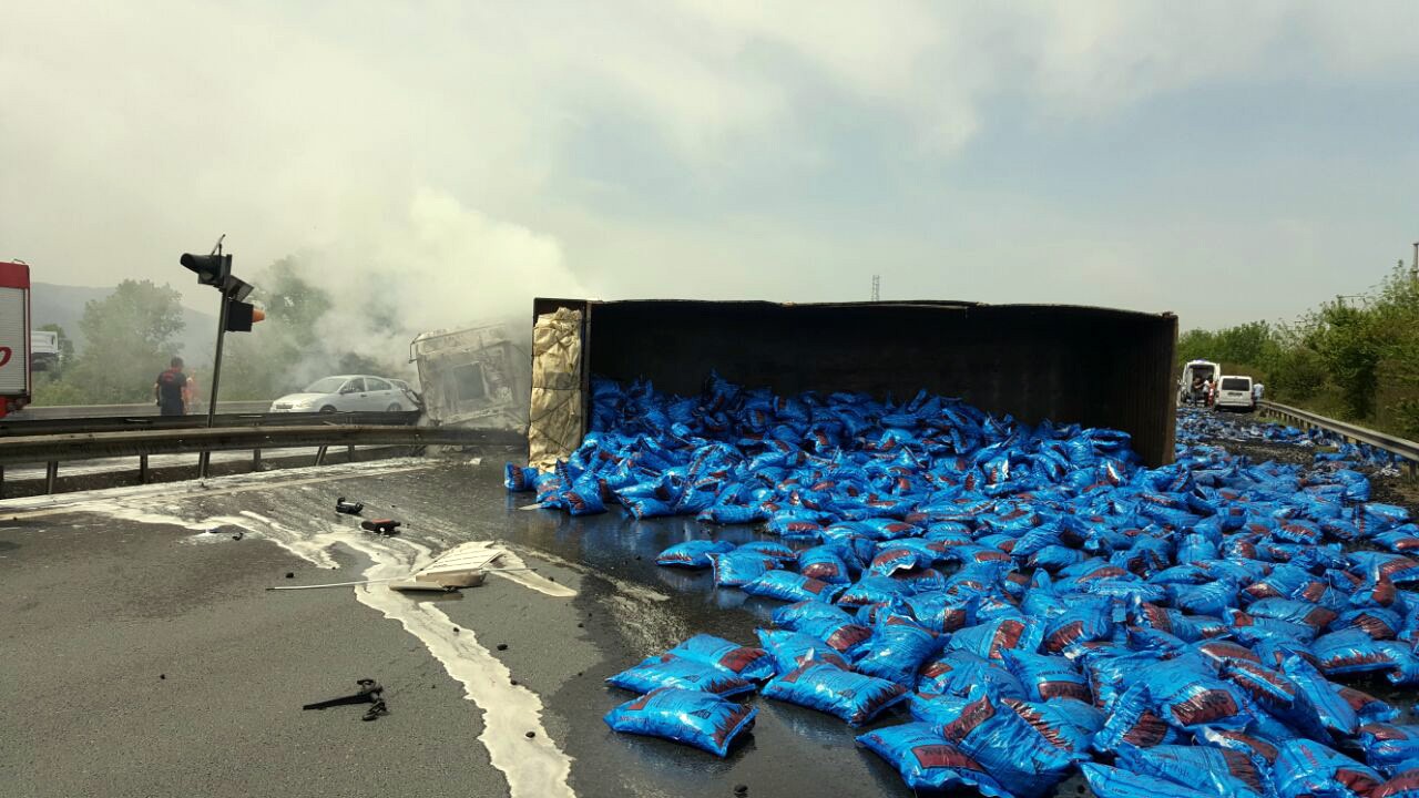 TEM'de feci kaza, 1 kişi hayatını yanarak öldü