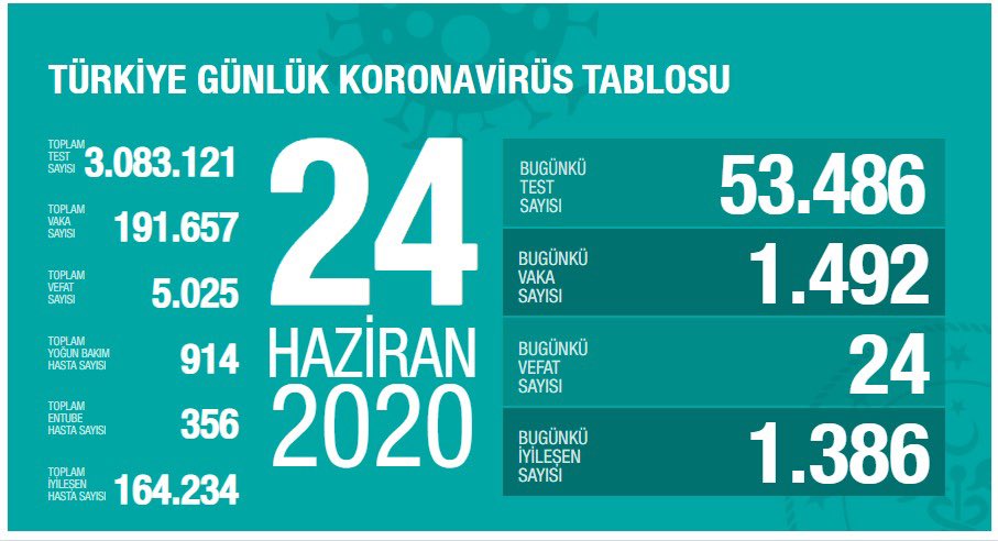 Türkiye'de Covid-19'dan bugün 24 kişi hayatını kaybetti