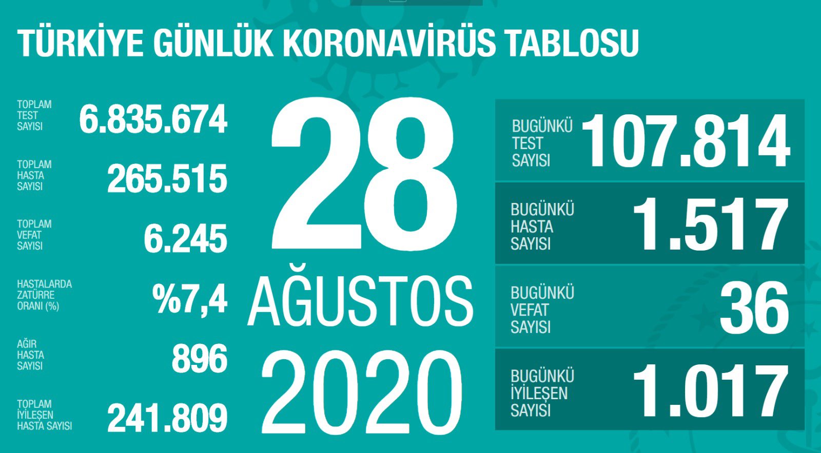 Son 24 saatte koronavirüsten 36 kişi hayatını kaybetti