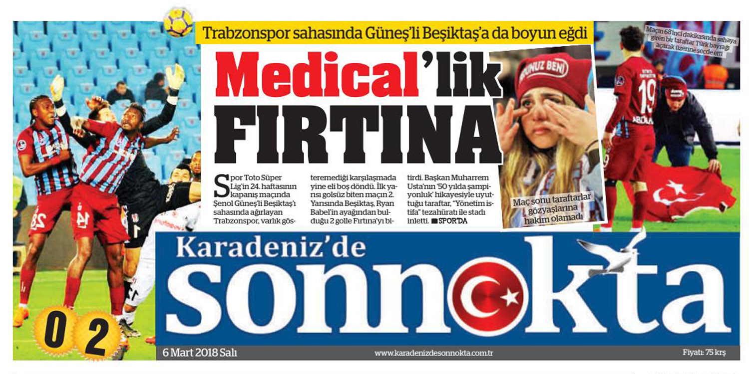 Trabzonspor'un Beşiktaş mağlubiyeti manşetlere böyle yansıdı