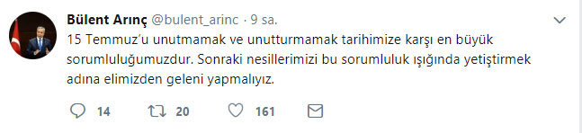 Bülent Arınç'tan 15 Temmuz paylaşımı