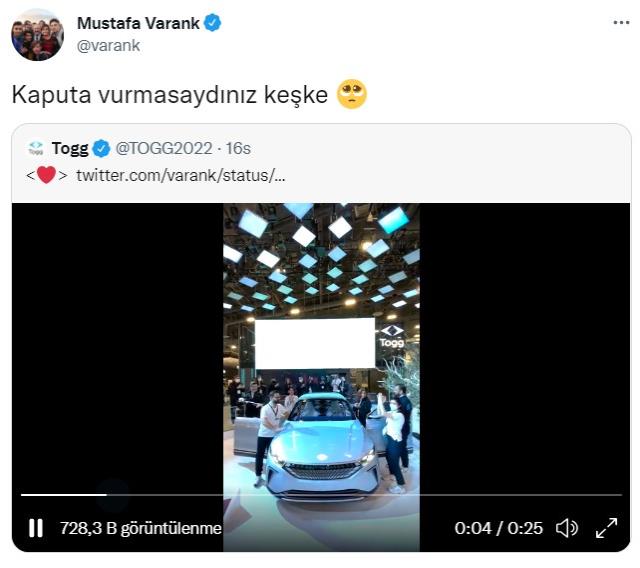 Bakan Varank’tan TOGG’un paylaşımına esprili gönderme: Keşke kaputa vurmasaydınız