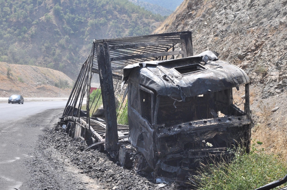 Yol kesen PKK'lılar araçları yakıp, 2 kişiyi vurdu