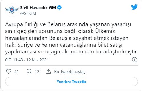 SHGM'den 'Belarus' açıklaması: 3 ülke vatandaşlarına uçuş yasak