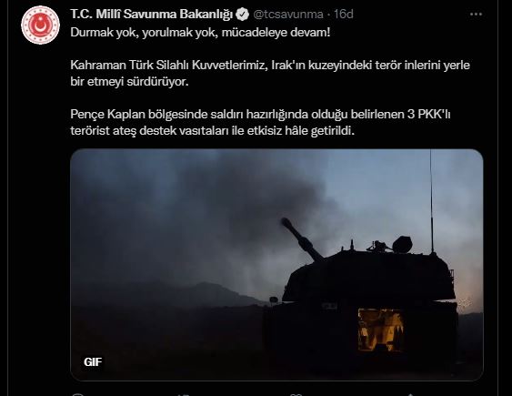 MSB: Pençe Kaplan bölgesinde 3 terörist öldürüldü