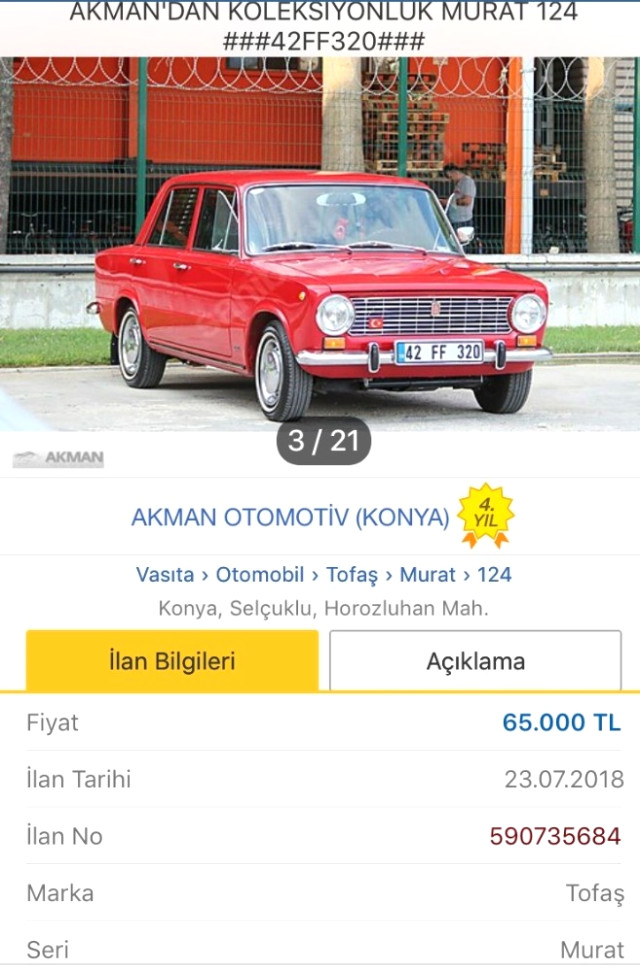 Bir buçuk senede topladığı 1975 model arabasını 65 bin liraya satıyor