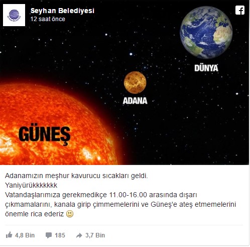 Seyhan Belediyesi Adanalıları uyardı: Güneşe ateş açmayın