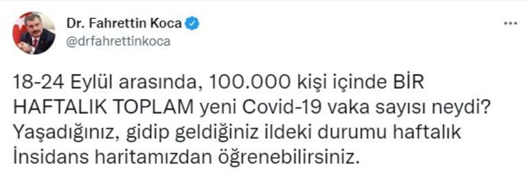 Sağlık Bakanı Koca illere göre haftalık vaka sayısını açıkladı!
