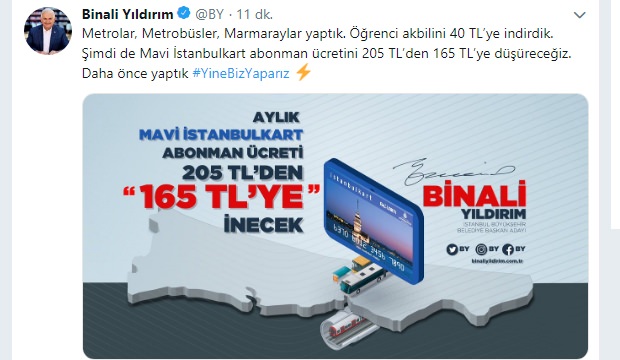 Binali Yıldırım'dan İstanbullulara yeni indirim müjdesi