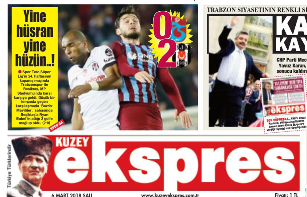 Trabzonspor'un Beşiktaş mağlubiyeti manşetlere böyle yansıdı