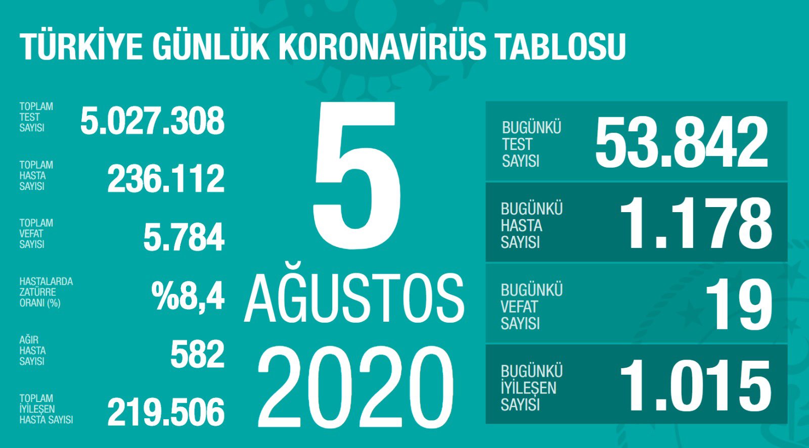 Türkiye'de Covid-19'dan bugün 19 kişi hayatını kaybetti