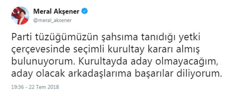 Meral Akşener'den flaş açıklama: Kurultayda aday olmayacağım | Meral Akşener aday olacak mı? Akşener aday değil mi?