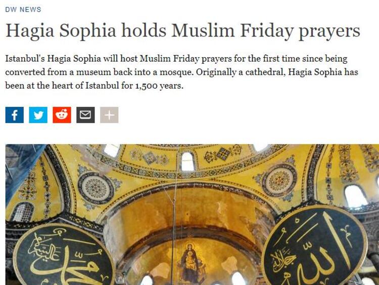 Ayasofya'da kılınacak ilk Cuma namazı dünya basınında da manşetlerde