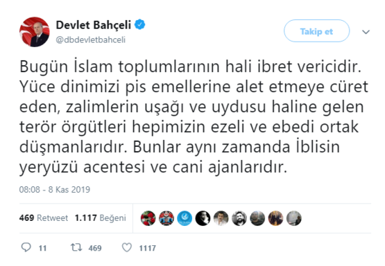MHP Lideri Devlet Bahçeli'den 'Kandil' mesajı
