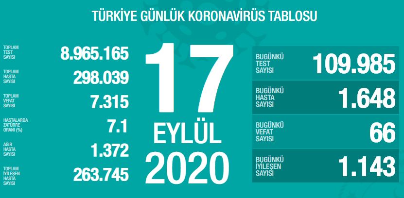 Türkiye'de Covid-19'dan bugün 66 kişi hayatını kaybetti