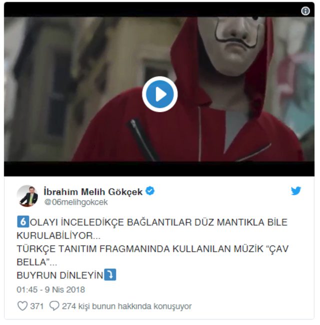 Gökçek'ten La Casa De Papel için bomba iddia: Ali Koç'a suikast, Gezi ve darbe işareti