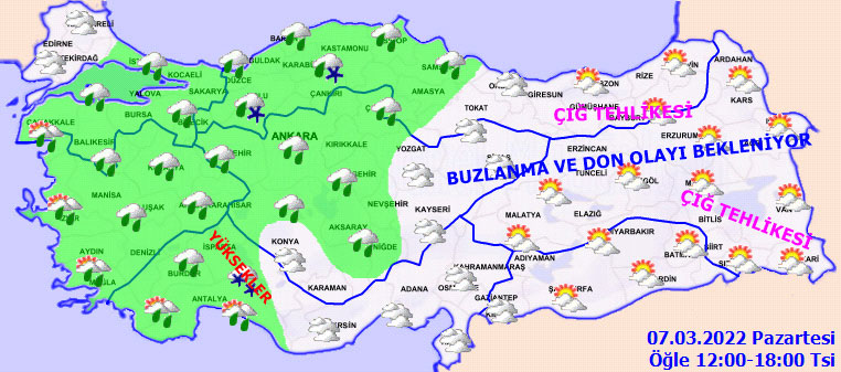 Meteoroloji haritayla uyardı: Türkiye beyaza bürünecek (7 Mart 2022 hava durumu)