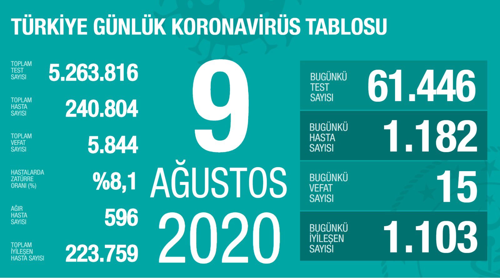 Türkiye'de Covid-19'dan 223 bin 759 kişi iyileşti