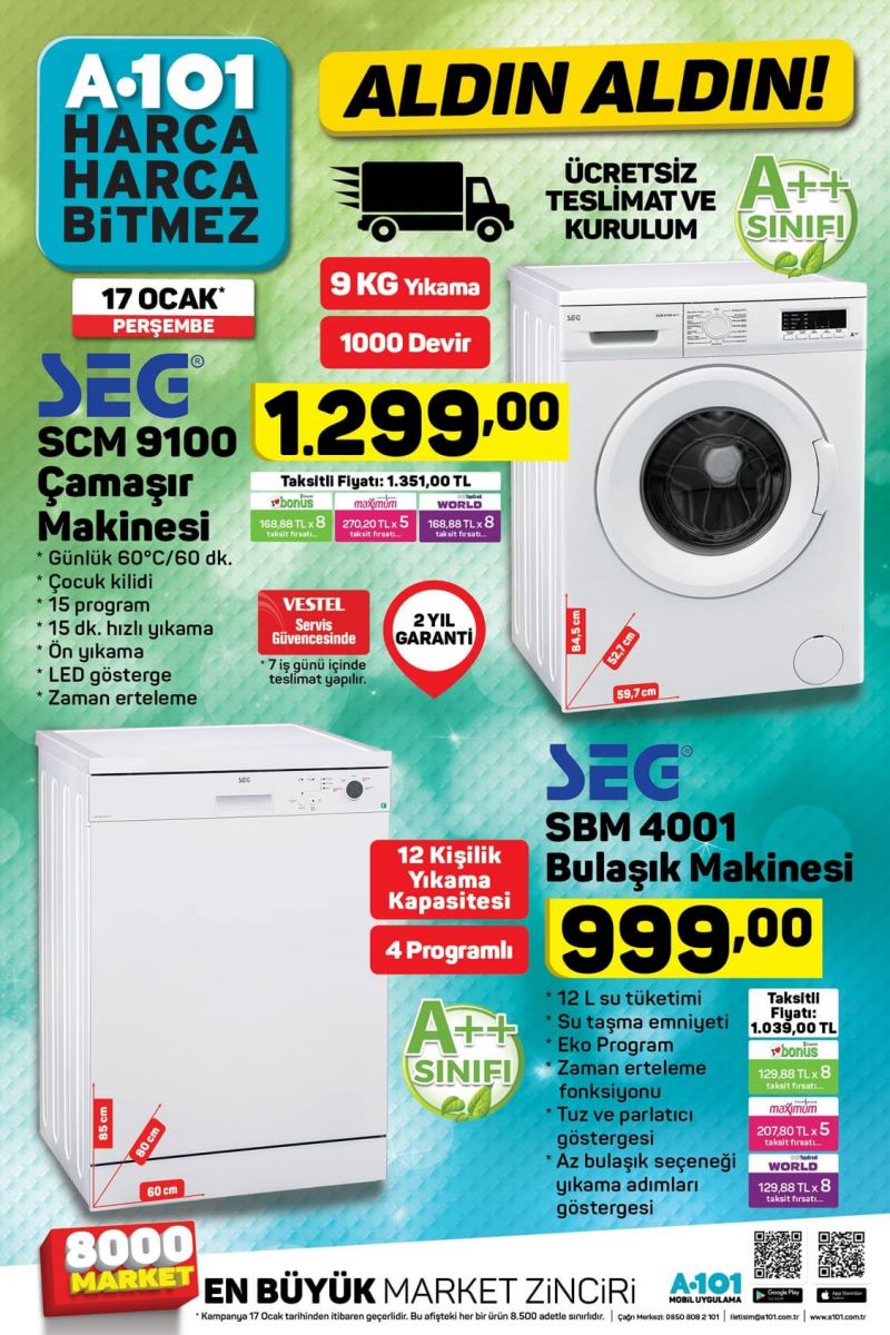 A101 17 Ocak 2019 Kataloğunda Neler Var? A101 aktüel indirim listesinde 1.299 TL'ye Çamaşır Makinesi, 1.099 TL'ye LED TV | A101 Aktüel Kataloğunda Müthiş İndirimler A101 aktüel, A101 aktüel indirim, A101 aktüel indirim ürünler, A101 aktüel indirim listesi, A101 aktüel katalog, A101 aktüel kataloğu, A101 17 ocak aktüel, A101 aktüel, A101 aktüel 17 ocak 2019, A101 17 ocak 2019 aktüel katalog