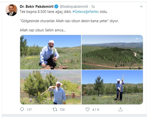 70'lik delikanlıya Bakan Pakdemirli'den teşekkür ve dua 70'lik delikanlıya Bakan Pakdemirli'den teşekkür ve dua