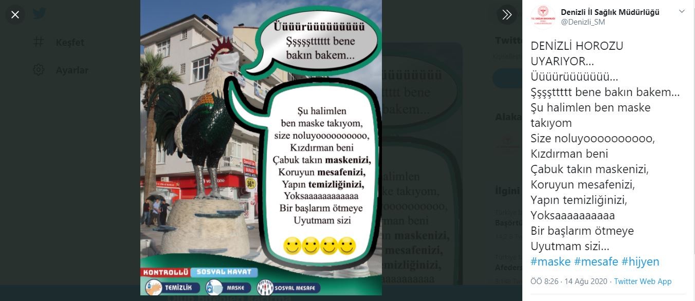 Denizli Horozu uyardı: Çabuk takın maskenizi