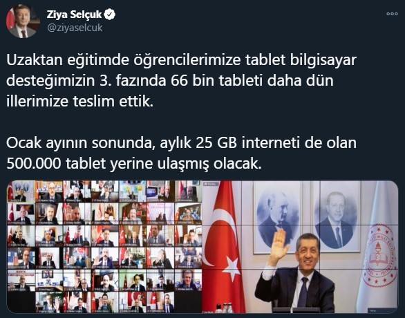 Bakan Selçuk: Ocak ayının sonunda 500 bin tablet yerine ulaşmış olacak