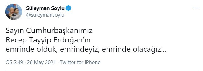 Soylu: Erdoğan'ın emrinde olduk, olacağız Soylu: Erdoğan'ın emrinde olduk, olacağız