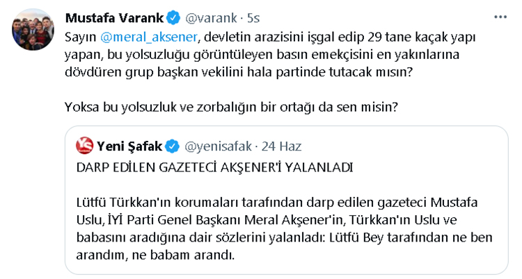 Varank'tan saldırıya uğrayan İHA muhabiri ile ilgili paylaşım