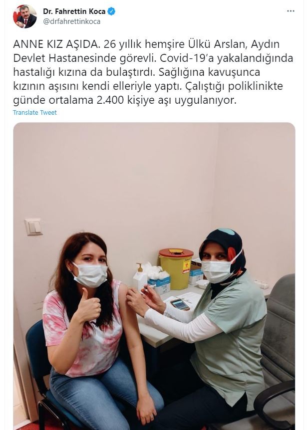 Bakan Koca paylaştı: Kızının aşısını kendi elleriyle yaptı Bakan Koca paylaştı: Kızının aşısını kendi elleriyle yaptı