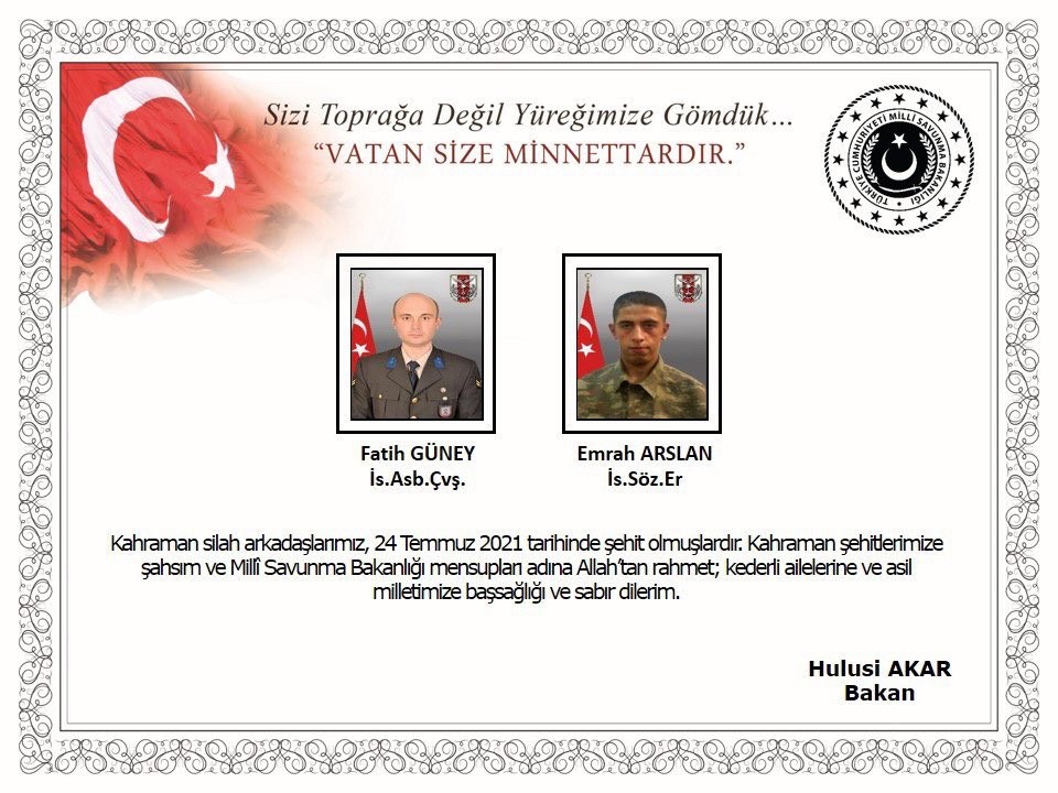 Bakan Akar'dan başsağlığı mesajı Bakan Akar'dan başsağlığı mesajı