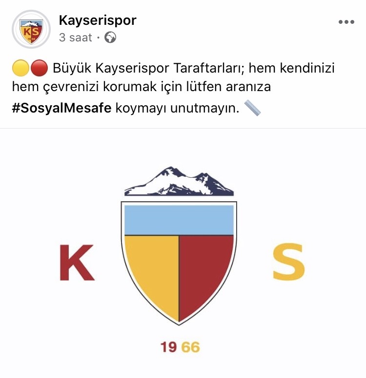 Kayserispor'dan sosyal mesafe paylaşımı