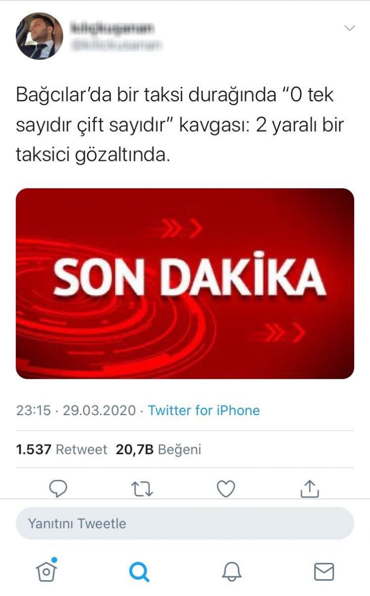 '0 tek sayıdır çift sayıdır kavgası: 2 yaralı' paylaşımına gözaltı