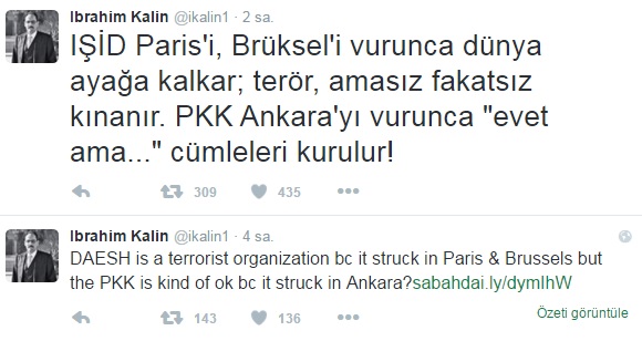 Cumhurbaşkanlığı Sözcücü Kalın’dan dünyaya terör tepkisi